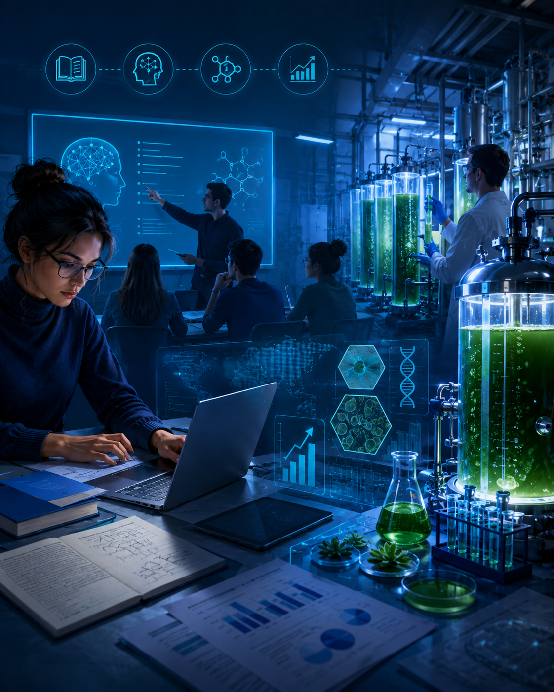 Skill-X school content, bio-industry consulting, and microalgae research support